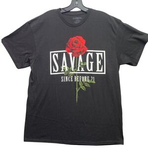 Savage Shirt Mens Large Black Spell Out Rose Grunge Everyday Streetwear